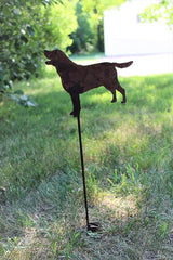 Pets and Farm Animals Metal Garden Landscape Stake (9" Wide Labrador Dog on Stake, Naturally Rusted)