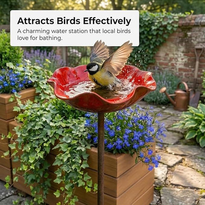 IBHOO Metal Flower Garden Stakes Bird Bath, Handmade Metal Flower Garden Stake, Outdoor Flower Shaped Bee Bath Water Bowl, for Garden Lawn Yard Decor