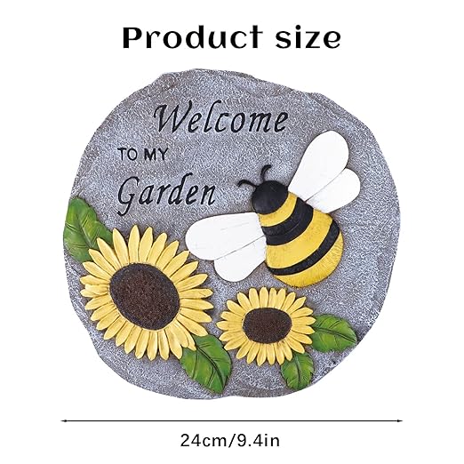 Welcome to My Garden Stepping Stone, Decorative Stone Statue for Garden, Funny Stepping Stone for Patio, Balcony, Yard, Lawn Decorative, Spring in Garden Collection (Bees)