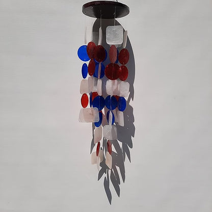 Beautiful and Unique Capiz Shell Wind Chime - Wind Chimes for Outdoors - Colorful and Whimsical Patio Decor - Ocean Decor - Garden Gifts (Red, White and Blue - Patriotic)