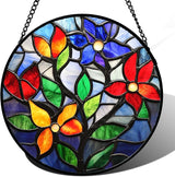 Stained Glass Window Hanging Colorful Flowers and Leaves 7.8" - Suncatcher Door Garden Sun Catcher Home Decor Birthday Christmas Mother's Day for Mom Men Woman Nana Friend