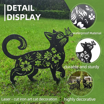 Metal Cat Garden Decor for Outside (2 Pack), 14 Inch Yard Art Stakes,Unique Cat Gifts for Kitty Lovers, Outdoor Lawn Statues and Weather Resistant Yard Art