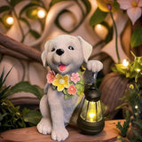 Dog Solar Light, Solar Dogs Statues Outdoor with Lantern, Cute Dogs Garden Figurines for Patio and Yard Decor, Gardening Gifts for Mom, Grandma, Dog Lovers