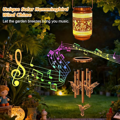 2 Pack Hummingbird Solar Wind Chimes for Outside, Gifts for Mothers Day Mom Women Grandma Birthday Memorial Teacher, 32" Windchimes Outdoor Decor Hanging Solar Lantern for Garden Porch Patio Backyard