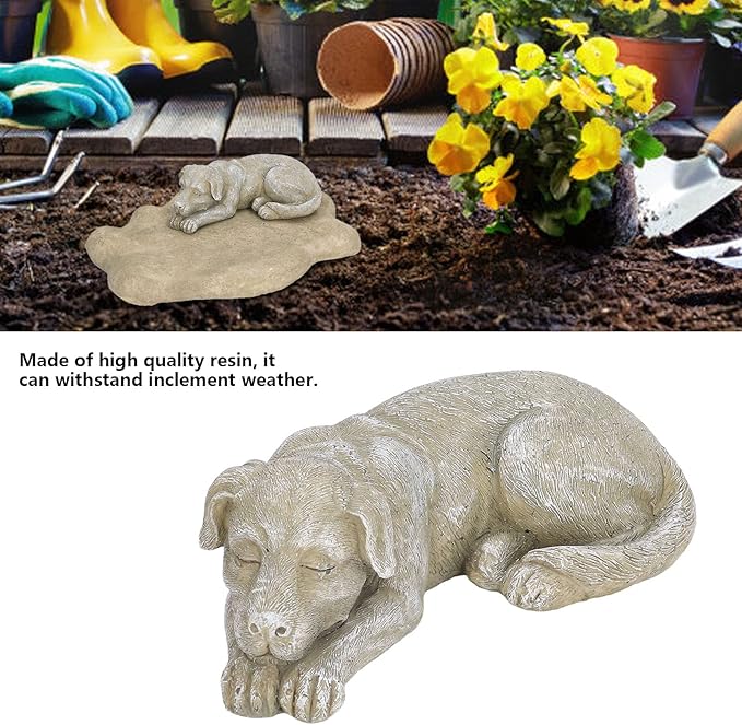 Hapivida Dog Garden Statue, 5.5in Mini Puppy Garden Memorial Stone Sleeping Dog Statue Decor Outdoor Resin Realistics Sculptures Gift Brown