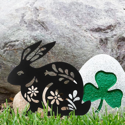 Yardwe Metal Rabbit Garden Stake 10.62X8.46 Inch Outdoor Lawn Ornament Bunny Silhouette Decorative Yard Art for Patio Garden Walkway and Easter Yard Stakes