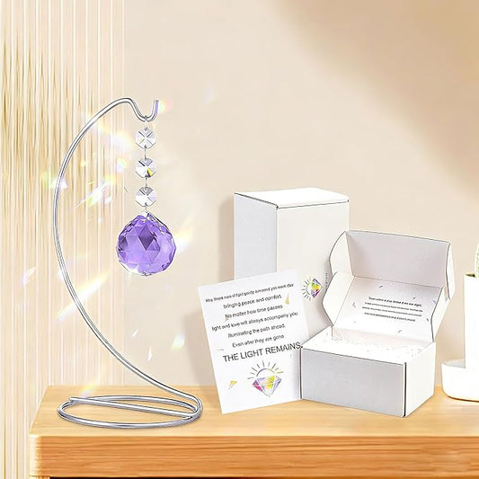 9-Inch,Unique Sympathy Gifts for Loss of Loved One,40mm Crystal Suncatcher,Condolences Gift for Loss of Mom Dad Friend Son Daughter,in Memory of Loved One Gifts,Silver Stand and a Sympathy Card