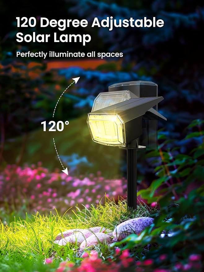 AUDERWIN Color Changing Solar Spot Lights Outdoor, 9 Lighting Modes Colored Solar Lights Outdoor RGB, Color Light Waterproof IP65, Landscape Spotlights for Halloween Christmas Decorations