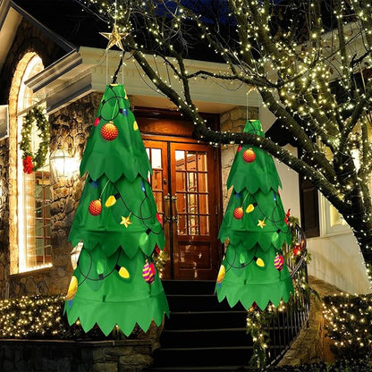 2 Pcs Christmas Tree 3D Windsock Applique Christmas Tree Windsock 36 Inch Indoor Outdoor Hanging Winter Polyester Wind Sock Xmas Party Gift Decorations for Garden Porch Yard Patio Lawn