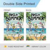 DLZDN Hello Summer Skeleton Garden Flag Funny Skull Garden Flag 12×18 Inch Double Sided Vertical Burlap Summer Coastal Seasonal Hawaii Tropical Ocean Yard Flag Outdoor Decoration
