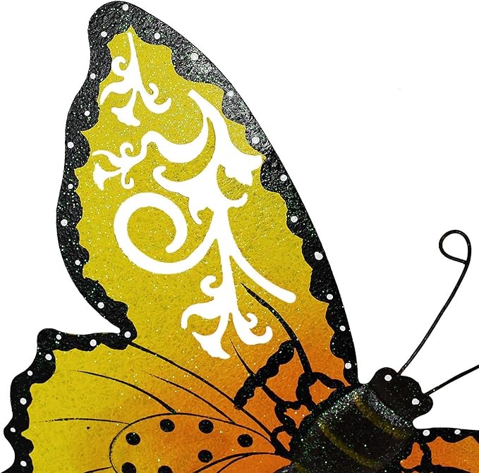 Decorative Butterfly Garden Decor Outdoor Butterfly Garden Stake Decor, Metal Butterfly Yard Stake Garden Insect Decor Patio Lawn Backyard Decor (Yellow)