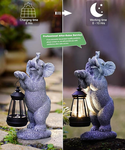 Elephant Statues for Garden Decor: Outdoor Sculpture with Warm Lights for Balcony Lawn Patio Yard - Gifts for Mom Grandma Women