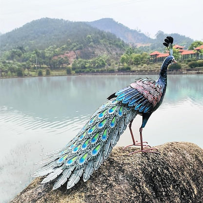 Kircust Metal Peacock Statue for Outdoor Decor - 24" L Elegant Peacock Sculpture for Garden, Patio, Yard, or Home - Weatherproof & Handcrafted Peacock Art