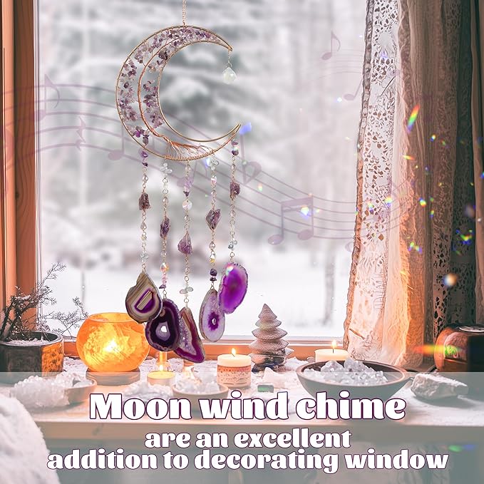 Amethyst Dream Catchers, Dreamocean Moon Tree of Life Dream Catcher Crystal Wind Chimes Sun Catcher Hanging Window Wall Decor Yoga Meditation Gifts for Adults Girls
