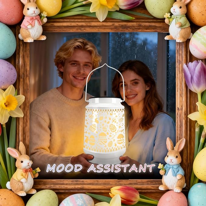 Easter Decorations for Home USB LED Lantern Lamp Tree Ornaments Night Lights with Eggs & Bunny Table Decor, Easter Gifts for Kids Teens Women Adults