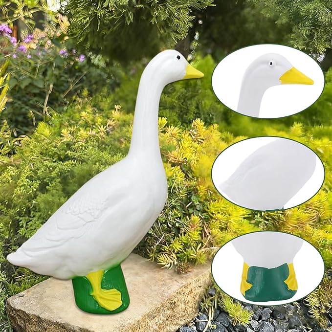 7 Inch White Goose Statue Resin Figurine Lifelike Desktop Animal Ornament for Home Garden Outdoor Decor, Perfect for Porch Lawn Patio Backyard Farm Theme Decoration, Collectible Craft Sculpture