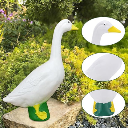 7 Inch White Goose Statue Resin Figurine Lifelike Desktop Animal Ornament for Home Garden Outdoor Decor, Perfect for Porch Lawn Patio Backyard Farm Theme Decoration, Collectible Craft Sculpture