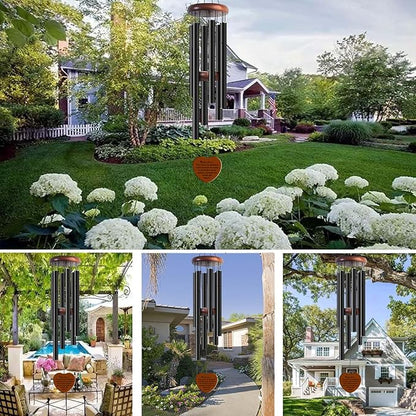 Healing Wind Chimes for Garden, 6 Tubes, Large Outdoor Chime with Psalm 23 Scripture Plaque, Black Metal and Wood