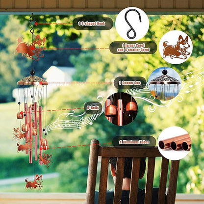 Corgi Wind Chimes for Outside Windchimes Outdoor/Indoor, Home, Lawn, Porch, Yard Decorations,Metal Garden Decor Corgi Wind Chimes Gifts for Women/Men Birthday Gifts Memorial Gift