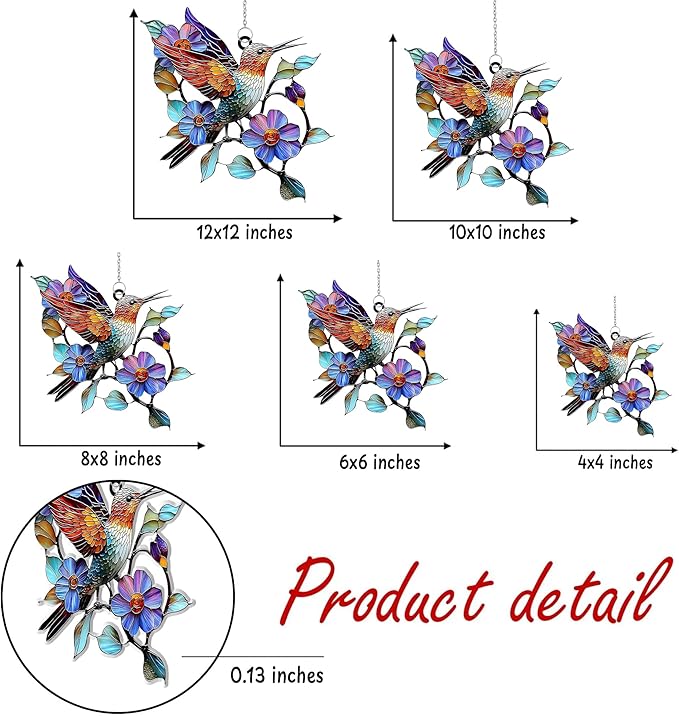 Colorful Hummingbird Acrylic Suncatcher, Hummingbird Window Hanging Ornaments, Stained Glass Effect Garden Decor, Gift for Mother's Day, Mom, Grandma, Wife, Women