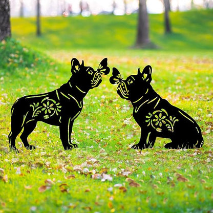 GDNSFIT Bulldog Dog Metal Decor for Outside,Garden Stakes Decorative Dog Gifts for Women/Men,Black Silhouette Statues for Yard Ornaments,Lawn, Patio, Pathway,Outdoor Garden Decor