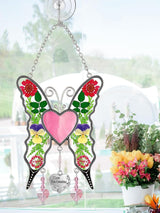KY&BOSAM Heart Butterfly Suncatcher I Love You Grandma Stained Glass Panels Pink Heart for Windows Wind Chimes Metal Engraved Charm Gifts for Grandma Mothers Day Valentine's Birthday Christmas