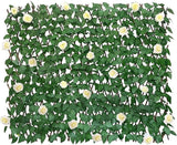 GLANT Expandable Fence Privacy Screen for Balcony Patio Outdoor,Decorative Faux Ivy Fencing Panel,Artificial Hedges (Single Sided Leaves) (4, White Rose)