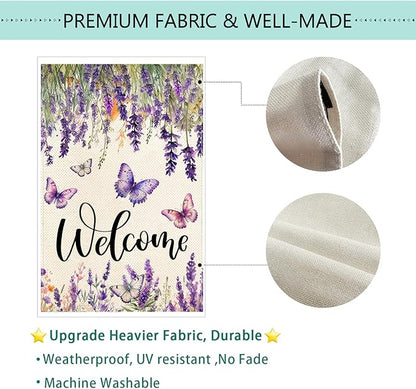 Baccessor Spring Summer Flower Garden Flag Lavender Butterfly Floral Welcome Small Yard Burlap Double Sided Vertical Seasonal Farmhouse Wedding Yard Outdoor Decoration 12.5x18 Inch