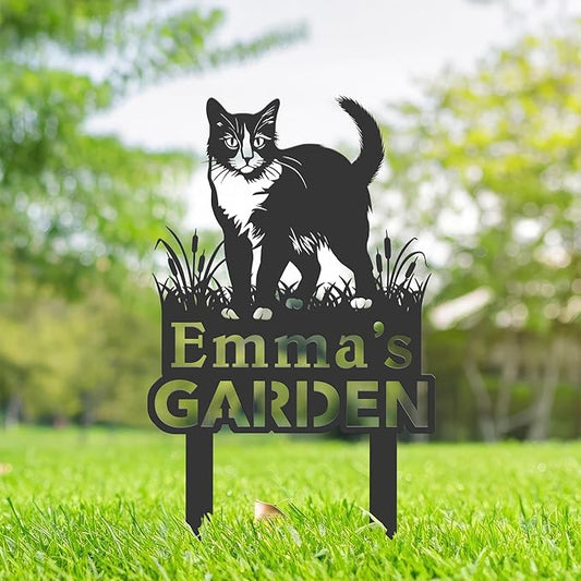 Personalized Cute Cat Kitten Metal Garden Sign,Custom Yard Sign With Stake,Outdoor Garden Décor,Pet Cat Lawn Garden Decorated Statue,Cat Sympathy Yard Metal Sign,Cat Lover Gifts Kailyard Plaque.
