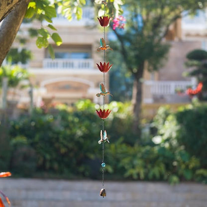 Rain Chain for Outside, 12Ft Rain Gutter Chains with 8 Lotus Cups & Hummingbirds Decor, Adjustable Rain Catcher Chain for Eaves Drainage, Replacement for Downspout