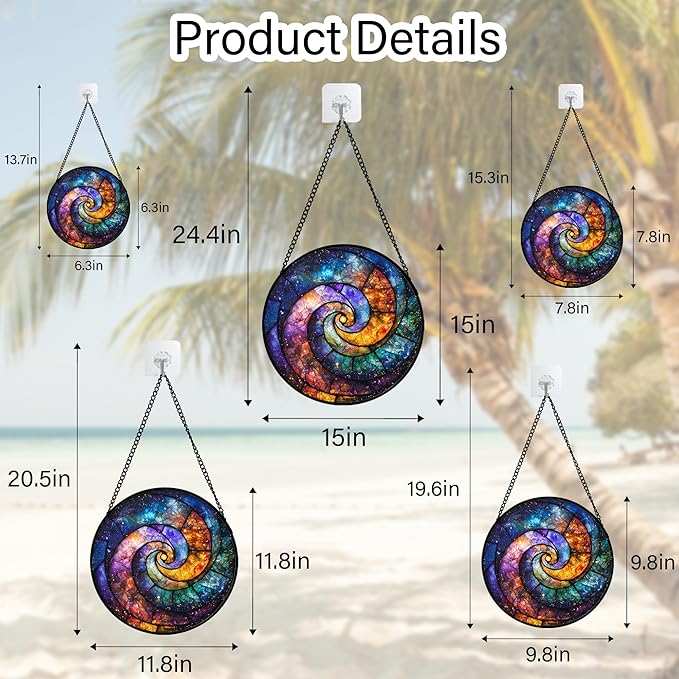 Stained Glass Window Hanging, Blue Orange Starry Sky Sun Catcher for Door Terrace Garden Home Decor, Abstract Universe Suncatcher Birthday Gifts for Lovers Women Men Dad Mom Nana 7.8 in