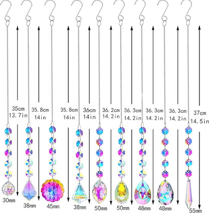 KANPURA 9 PCS Crystal Rainbow Suncatchers, Hanging Crystals Sun Catchers with Chain for Windows, Colorful Suncatcher Prism Pendant Hanging Crystals for Home Christmas Tree Decor