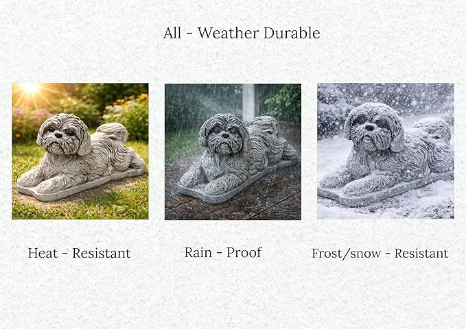 Shih Tzu Memorial Statue Yard Pet Memorial Puppy Sculpture Concrete Dog Figurine Painted Shih Tzu Statuary Pet Loss Gift Stone Grave Marker Lawn Ornament