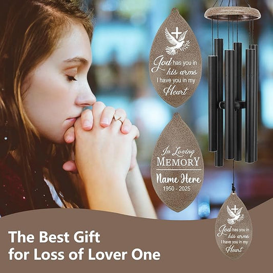 ASTARIN Personalized Sympathy Wind Chimes, Sympathy Gifts for Loss Mother Wife Husband, Deep Tone Large Personalized Wind Chime for Indoor Outside, in Loving Memory of Loved One, Produced in USA