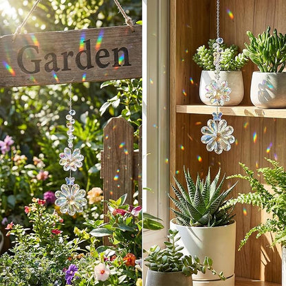 Suncatchers for Windows Hanging, Glass Outdoor Hanging Decor Suncatcher, 12.6 Inch Hang Crystals for Windows with 5.91 Inch Chain, for Patio Garden Living Room(Light Color)