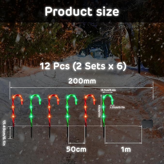VIHOSE 12 Pcs 17 Inch Christmas Candy Cane Lights with Stakes Waterproof Pathway Markers Candy Cane Christmas Decorations for Xmas Holiday Garden Patio Lawn Yard Landscape Path Outdoor Decor