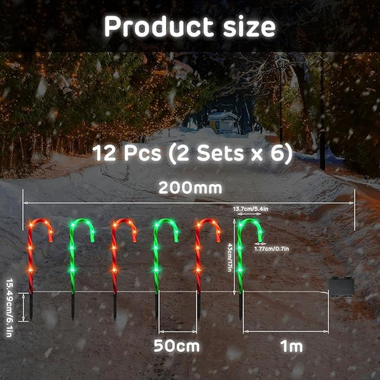 VIHOSE 12 Pcs 17 Inch Christmas Candy Cane Lights with Stakes Waterproof Pathway Markers Candy Cane Christmas Decorations for Xmas Holiday Garden Patio Lawn Yard Landscape Path Outdoor Decor