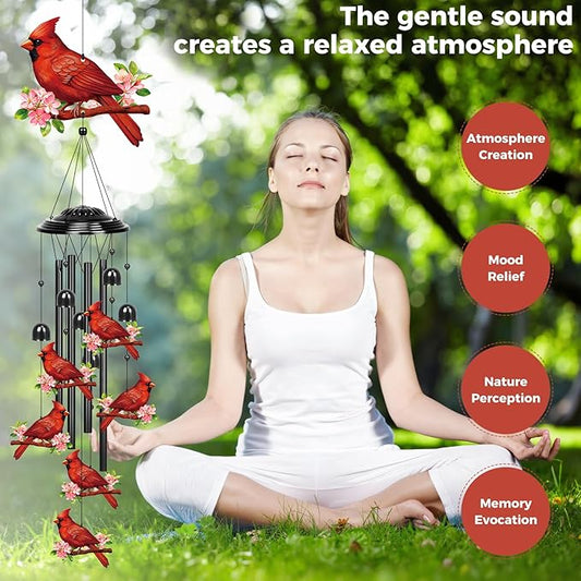 YHmall Cardinal Gifts for Women, 35 in Wind Chimes for Outside Mothers Day Gardening Gifts for Mom Colorful Metal Memorial Wind Chime Cardinal Decor for Home Yard Patio Garden Outdoor
