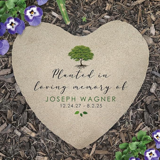 GiftsForYouNow Personalized Heart Memorial Garden Stone with Tree Design – Custom Engraved Outdoor Tribute Marker with Name and Dates for Remembrance or Sympathy Gift