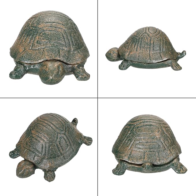 JUXYES Turtle Cast Iron Key Hider Outside Spare Door Key Box Outdoor Small Garden Statues Ornament, Turtle Indoor Decoration Jewelry Trinkets Box for Key, Ear Studs, Ring, Paper Clip