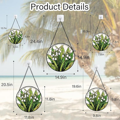 DASTOLL Stained Glass Window Hanging, Lily of the Valley Flower Sun Catchers Colorful Glass Panel Green Plants Suncatcher Decor for Birthday for Women,Men,Wife, Lovers, and Mom 14.9 in