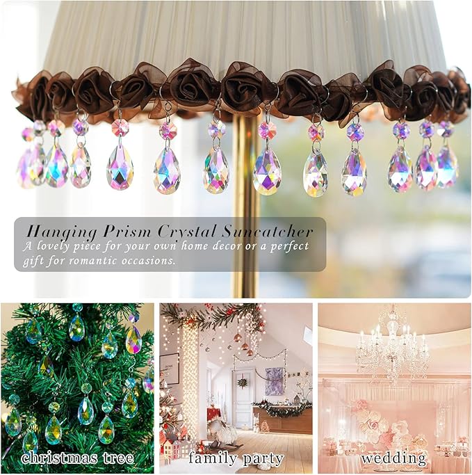 20Pcs Chandelier Crystals Suncatcher,38mm Colorful Teardrop Crystal Chandelier Pendants Parts Beads,Hanging Crystals for Chandeliers