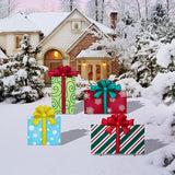 WONDER GARDEN 4PCS Box Sign, Metal Box Yard Stakes, Stacked or Detachable Garden Stakes Yard Signs, Outdoor Christmas Decorations for Lawn Party Outside