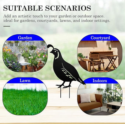 4Pcs Garden Birds Stake Statue, Metal Qualis Yard Art Statue Decor, Animals Silhouette Outdoor Decoration for Garden Yard