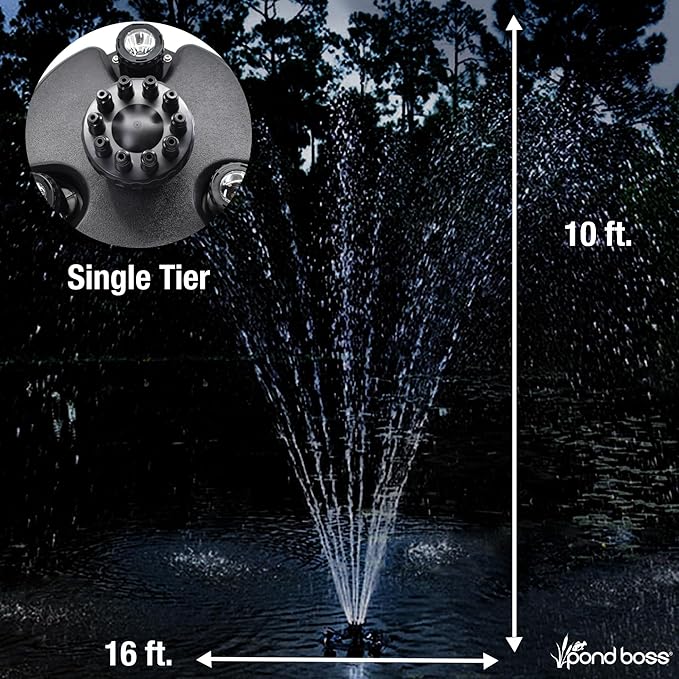 Pond Boss DFTN12003L Floating Fountain With Lights, 50 Foot Power Cord, 1/4 hp