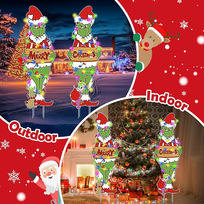 2 Pcs Large Christmas Outdoor Decorations with Metal Stakes Merry Christmas Yard Signs for Lawn, Garden Yard Decor