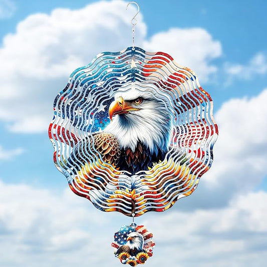 American Eagle Wind Spinner - 3D Stainless Steel Wind Spinners Outdoor Patriotic Decor Kinetic Spinning Decoration 12 Inch 250 Anniversary Hanging Ornaments for Patio Lawn Garden Yard Balcony