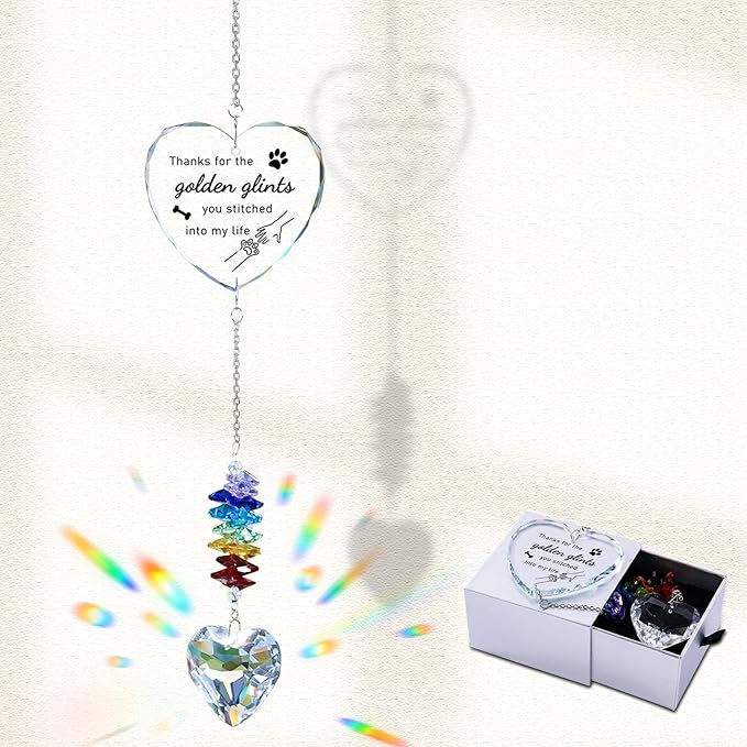 Dog Memorial Gifts for Loss of Dog, Pet Memorial Suncatcher, Pet Sympathy Gifts, Heart Shaped Suncatcher with Personalized Words, Remembrance Bereavement Gift for Loss of Dogs Cats
