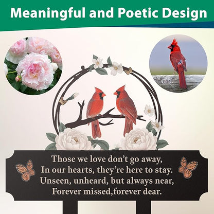 Double-Sided Memorial Stake for Cemetery, Cardinal & Peony Grave Markers for Humans, Metal Cemetery Decorations for Grave, Sympathy Gifts for Loss of Mom, Dad, Loved One, Weatherproof 13.5x10.5