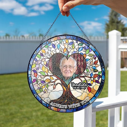 NAZENTI Custom Memorial Photo Gift for Grandpa, Keepsake and Remembrance, Sympathy in Memory of Loved One Gifts, I'm Always with You Gifts Sympathy Personalized Stained Glass Window Hanging